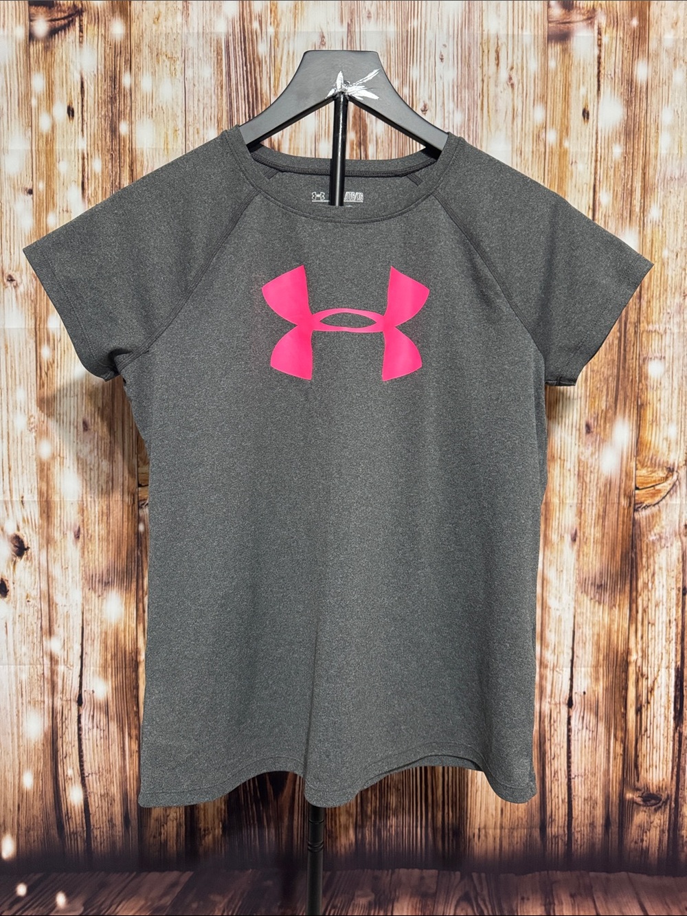 Under Armour Charcoal Short-Sleeve Tee with Hot Pink Logo